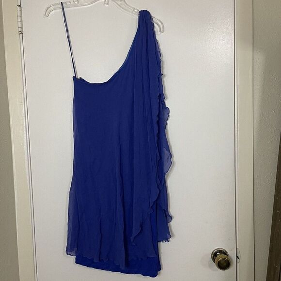 ALICE + OLIVIA Blue Silk chiffon one shoulder mini dress size US Large - Picture 6 of 6